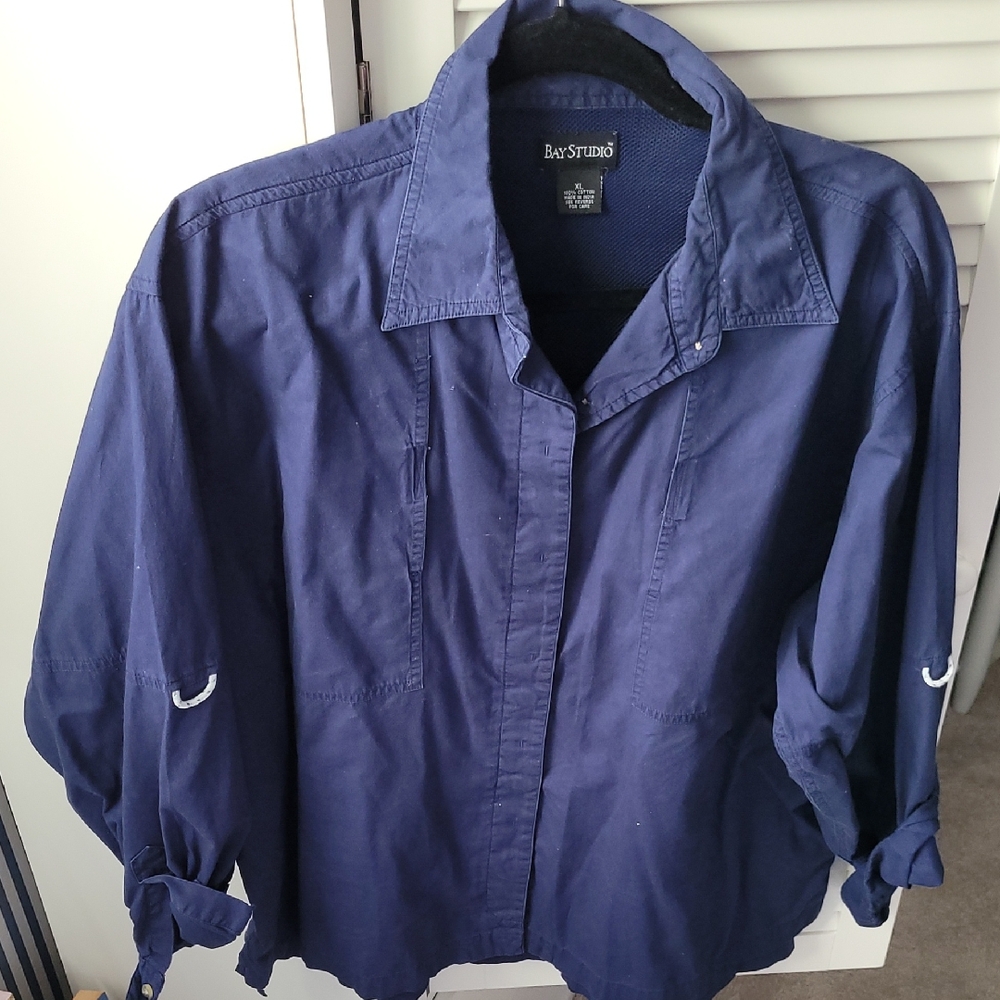 Bay Studio Blue "Outdoorsy" Cotton Vented Shirt, XL